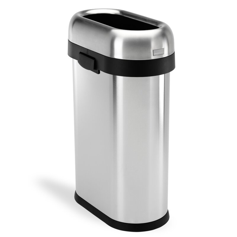 simplehuman 13 Gallon Slim Open Trash Can, Heavy-Gauge Brushed Slim Stainless Steel Trash Can 13 Gallon